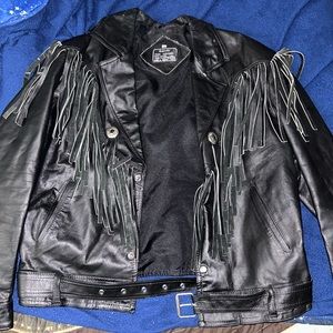 Vintage Handmade Real Black Leather Fringe Jacket